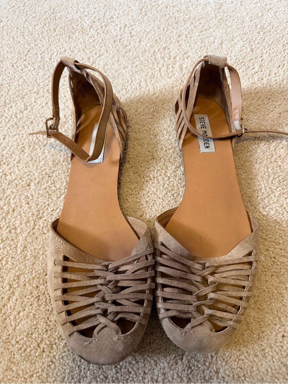 Steve Madden Women's Tan Suede Strappy Flats